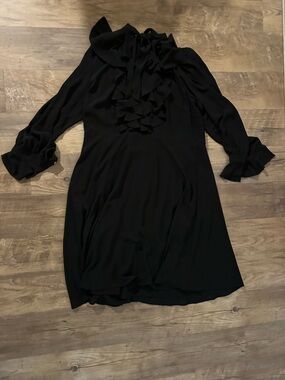 Eloquii Black Long Sleeve Ruffle-Front Dress